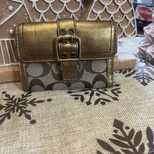 COACH Gold Buckle With Rivets Small Folding Wallet